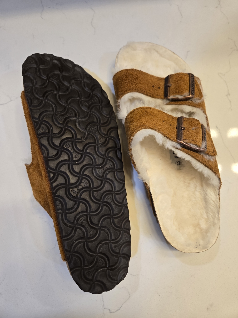 Birkenstock. Shearling-Lined    Mink Suede  Size 40.